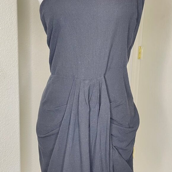 SHEIN Curve Black Cotton One Shoulder Fold Pleat Slit Hem Dress Summer 4X - Picture 4 of 12